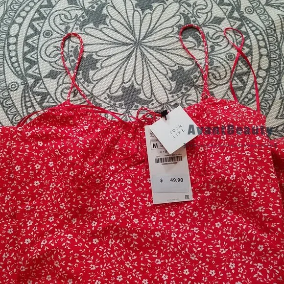 ZARA WOMAN NWT SS21 RED-WHITE FLORAL PRINT DRESS MEDIUM 4688/305 NEW - Picture 4 of 10